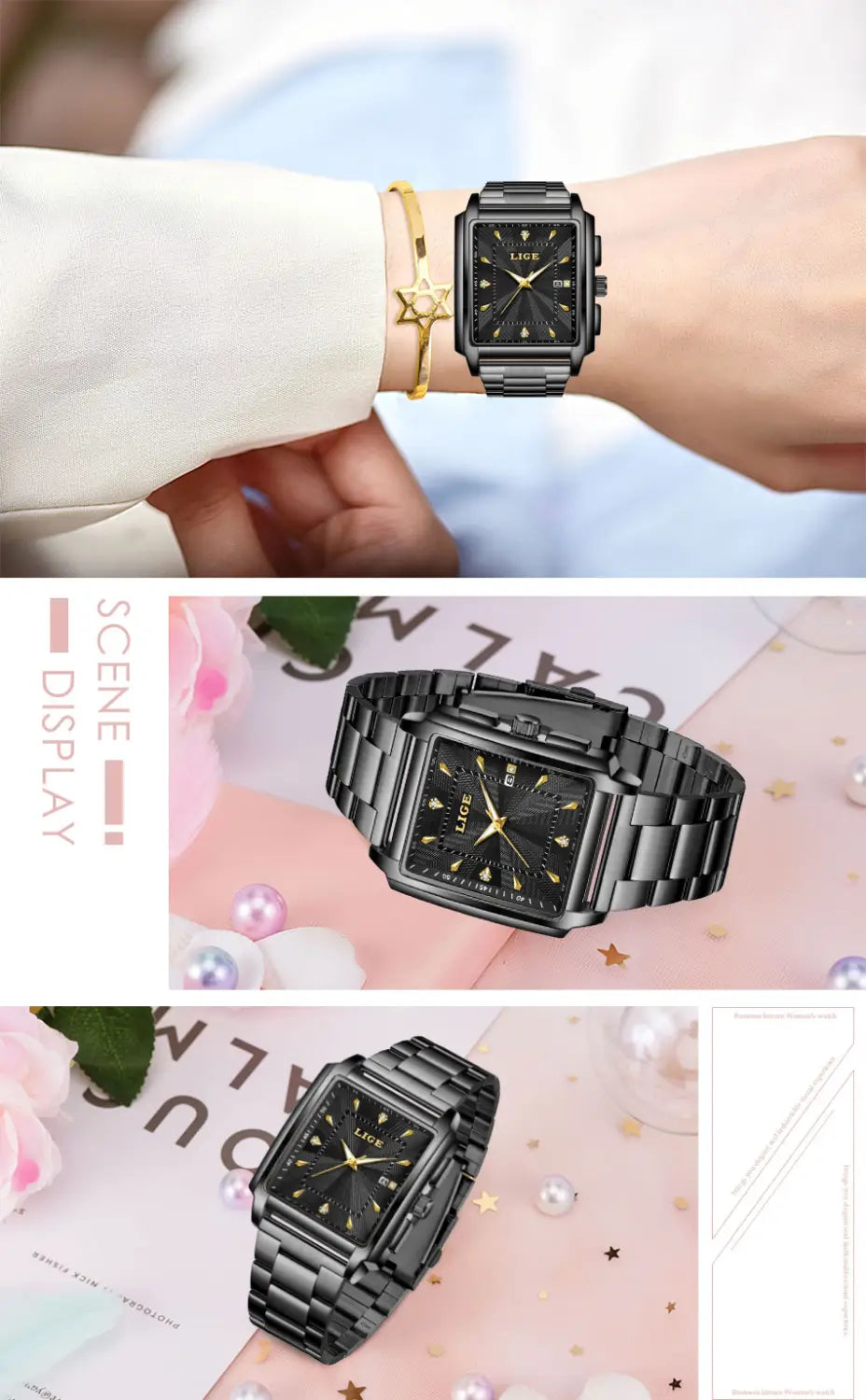 Montre LIGE Luxury Waterproof Quartz Watch for Women Date Display