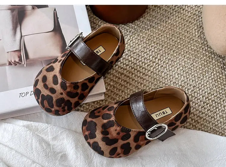 Beautiful Shoe’s Fashion Leopard Print Kid Shoe2026spring New Cute Girl Shoe Retro Princess Shoe Brand Girl Leather