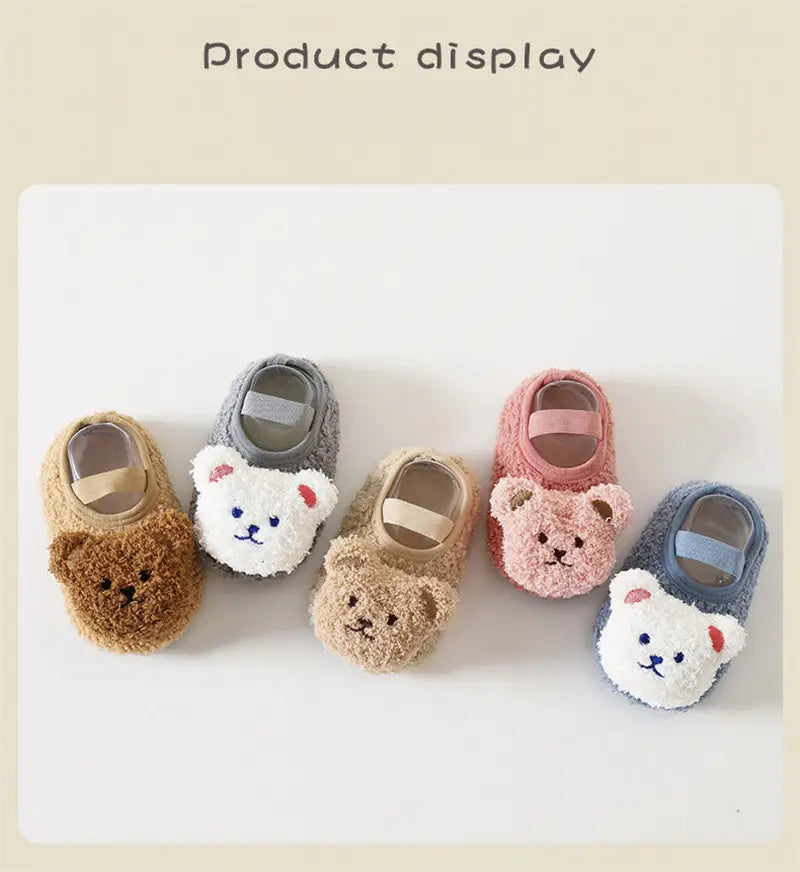 Beautiful Shoe’s Cartoon Bear Baby Shoes Winter Thick Warm Newborn Shoes Non-slip Soled Soft Plush Toddler Kids Boy